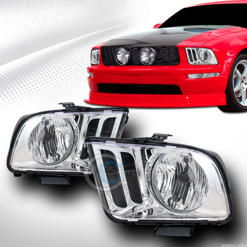 CRYSTAL CHROME CLEAR HEAD LIGHTS LAMPS LEFT+RIGHT DY 05-09 FORD MUSTANG V6 V8 GT