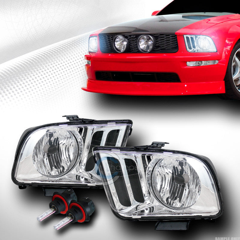8000K HID BI-XENON CHROME CLEAR HEAD LIGHTS LAMPS PAIR 05-09 FORD MUSTANG GT/V6