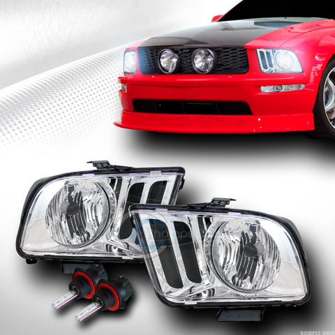 8000K HID BI-XENON CHROME CLEAR HEAD LIGHTS LAMPS PAIR 05-09 FORD MUSTANG GT/V6