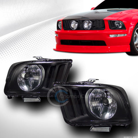 CRYSTAL BLACK CLEAR HEAD LIGHTS LAMPS LEFT+RIGHT DY 05-09 FORD MUSTANG V6 V8 GT