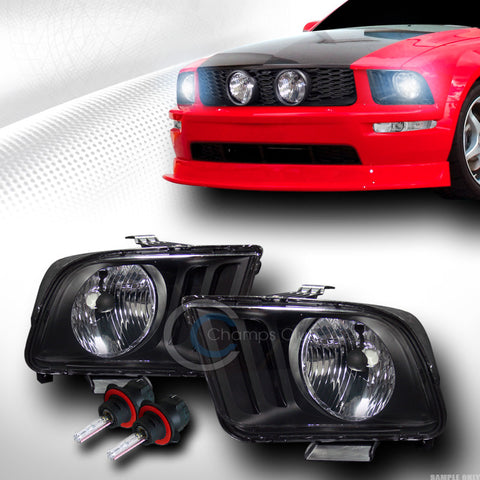 8000K HID BI-XENON BLACK CLEAR HEAD LIGHTS LAMPS PAIR 05-09 FORD MUSTANG GT/V6