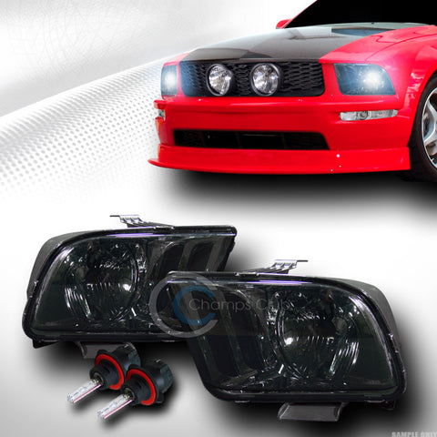 8000K HID BI-XENON SMOKE CLEAR HEAD LIGHTS LAMPS PAIR 05-09 FORD MUSTANG GT/V6