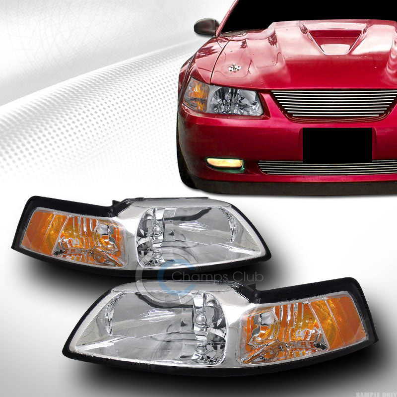 CRYSTAL CHROME HEAD LIGHTS LAMPS SIGNAL AMBER LEFT+RIGHT DY 99-04 FORD MUSTANG