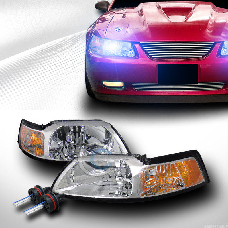 10000K HID XENON W/CHROME CRYSTAL HEAD LIGHTS PARKING SIGNAL AM DY 99-04 MUSTANG