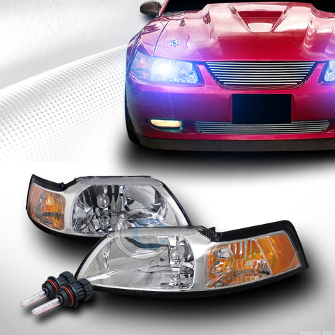 10000K HID BI-XENON CHROME CLEAR HEAD LIGHT LAMP SIGNAL AMBER 99-04 FORD MUSTANG