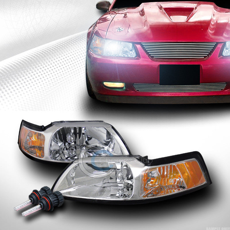 8000K HID BI-XENON CHROME CLEAR HEAD LIGHTS LAMP SIGNAL AMBER 99-04 FORD MUSTANG