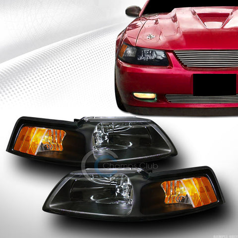 CRYSTAL BLK CLEAR HEAD LIGHTS LAMP SIGNAL AMBER LEFT+RIGHT DY 99-04 FORD MUSTANG