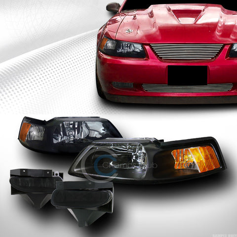 BLACK CRYSTAL HEAD LIGHTS SIGNAL AM DY W/BUMPER FOG SMOKE PT 99-04 FORD MUSTANG