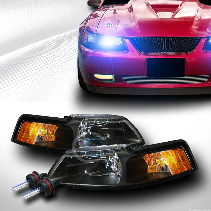 10000K HID XENON W/BLACK CRYSTAL HEAD LIGHTS PARKING SIGNAL AM DY 99-04 MUSTANG