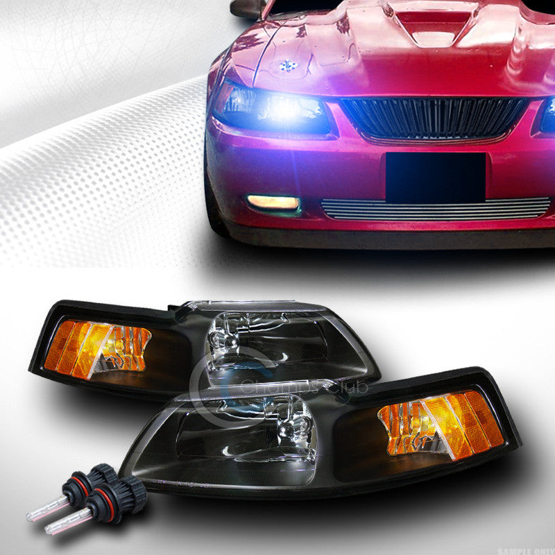 10000K HID BI-XENON BLK CRYSTAL HEAD LIGHTS LAMP SIGNAL AMBER 99-04 FORD MUSTANG