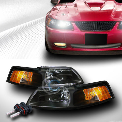 6000K HID BI-XENON BLK CRYSTAL HEAD LIGHTS LAMPS SIGNAL AMBER 99-04 FORD MUSTANG