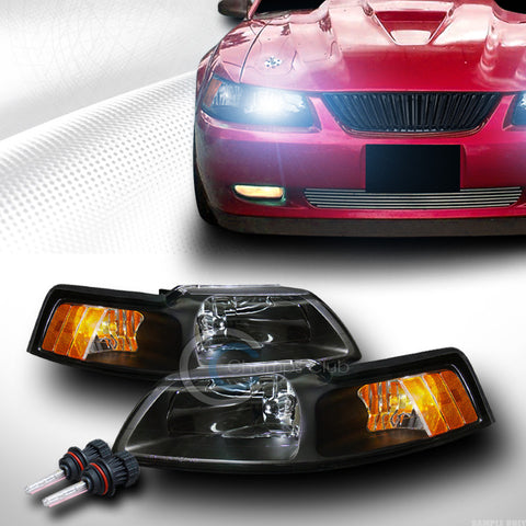 8000K HID BI-XENON BLK CRYSTAL HEAD LIGHTS LAMPS SIGNAL AMBER 99-04 FORD MUSTANG