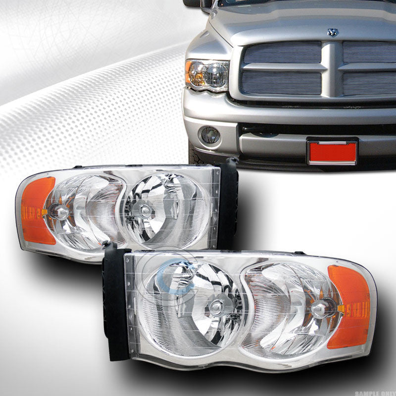 CRYSTAL CHROME HEAD LIGHTS LAMP SIGNAL AMBER LEFT+RIGHT DY 02-05 DODGE RAM TRUCK