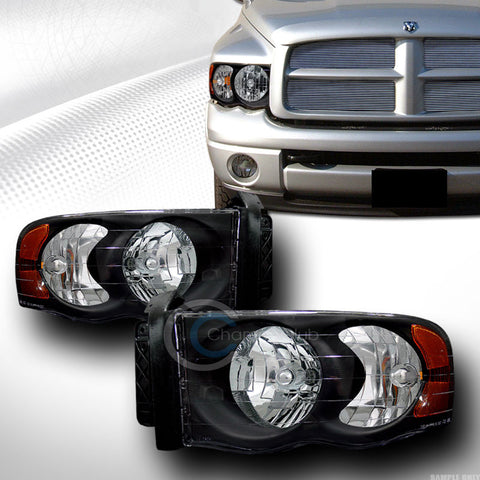 CRYSTAL BLACK HEAD LIGHTS LAMPS SIGNAL AMBER LEFT+RIGHT DY 02-05 DODGE RAM TRUCK