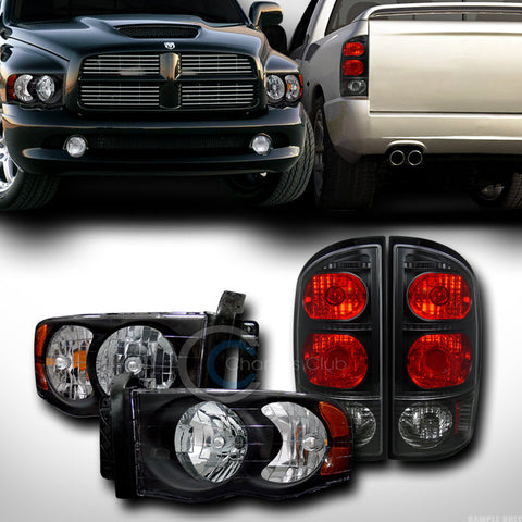 BLK CRYSTAL HEAD LIGHTS SIGNAL AMBER W/ALTEZZA TAIL LAMPS KS V2 02-05 DODGE RAM