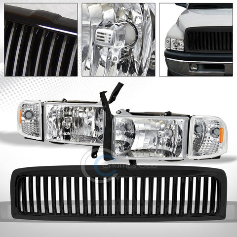 CHROME HEAD LIGHTS+SIGNAL CORNER AM DY+BLK VERTICAL GRILL GRILLE 94-01 DODGE RAM