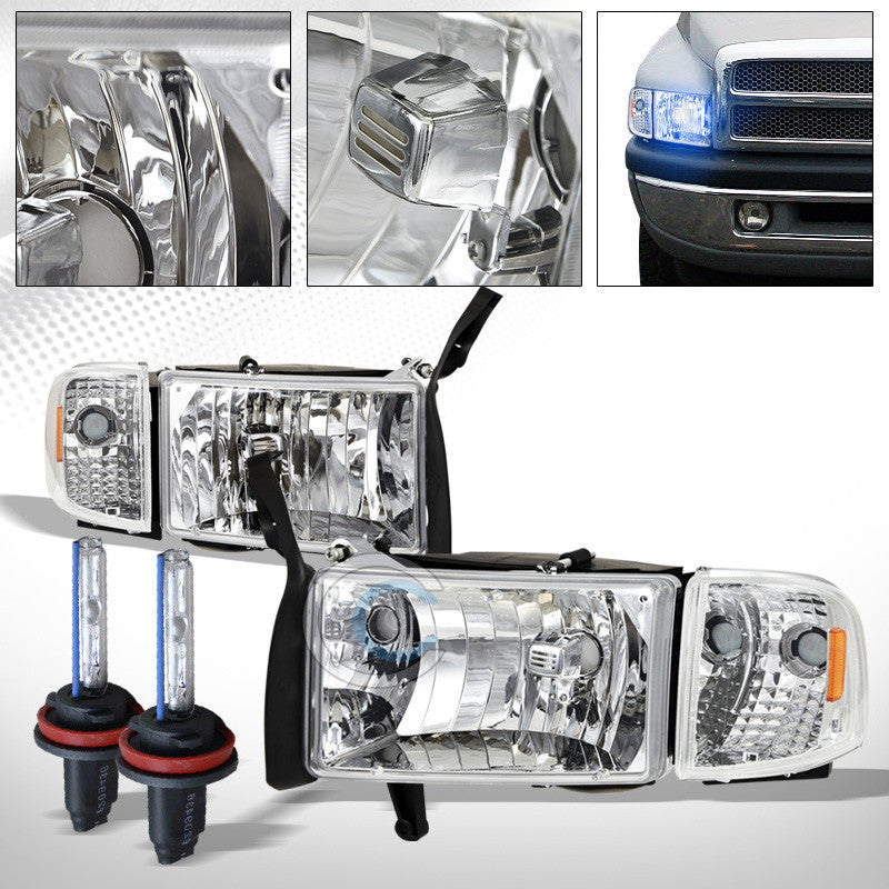 10000K HID XENON+CHROME HEAD LIGHTS+SIGNAL CORNER LAMPS AMBER DY 94-01 DODGE RAM