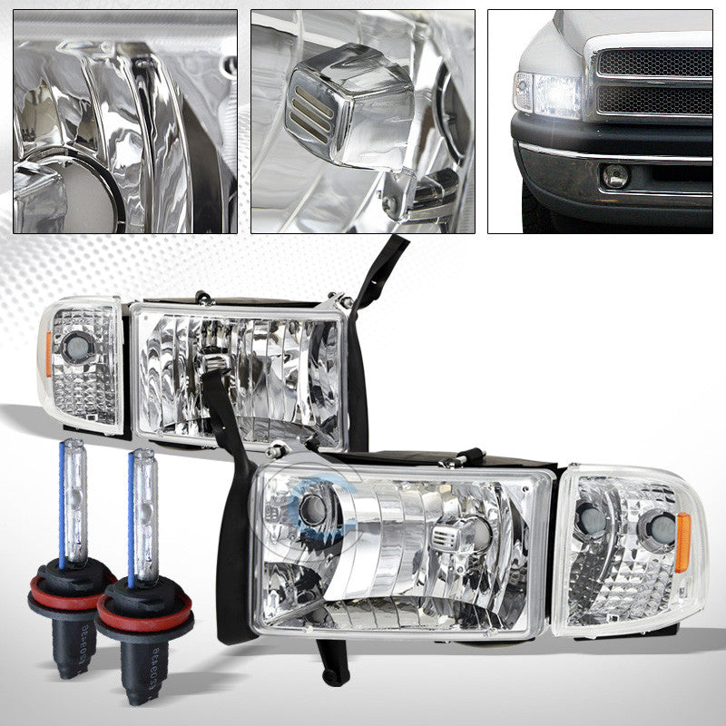 6000K HID XENON+CHROME HEAD LIGHTS+SIGNAL CORNER LAMPS AMBER DY 94-01 DODGE RAM
