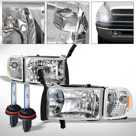 6000K HID XENON+CHROME HEAD LIGHTS+SIGNAL CORNER LAMPS AMBER DY 94-01 DODGE RAM
