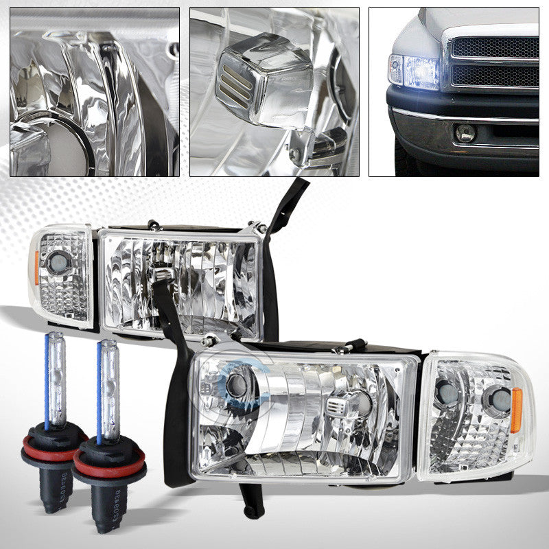 8000K HID XENON+CHROME HEAD LIGHTS+SIGNAL CORNER LAMPS AMBER DY 94-01 DODGE RAM