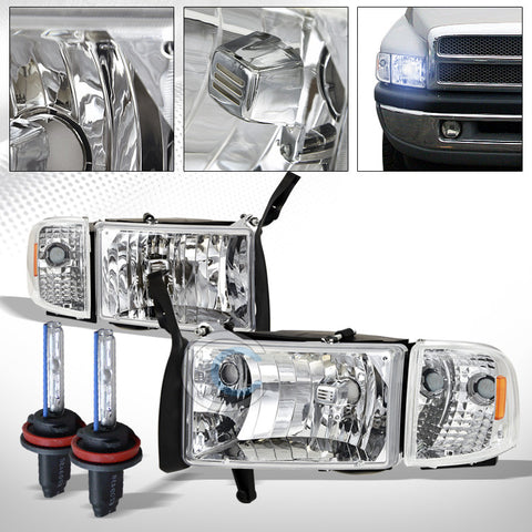 8000K HID XENON+CHROME HEAD LIGHTS+SIGNAL CORNER LAMPS AMBER DY 94-01 DODGE RAM