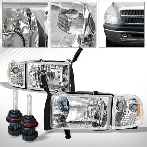 6000K HID BI-XENON+CHROME HEAD LIGHTS+SIGNAL CORNER LAMPS AM DY 94-01 DODGE RAM