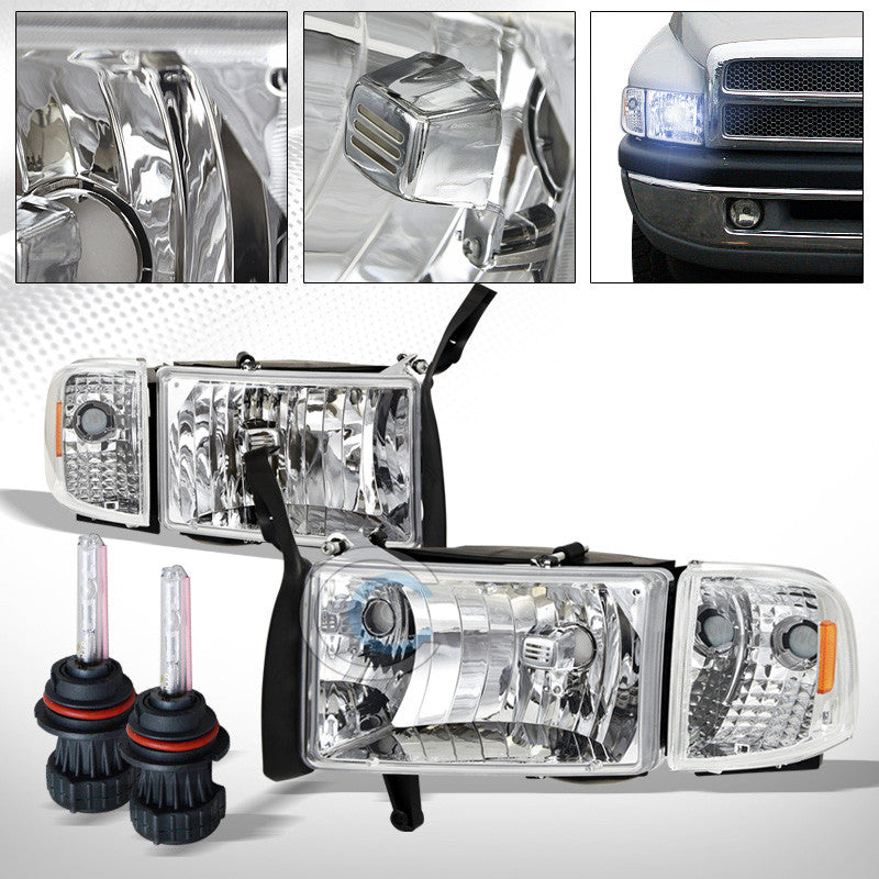 8000K HID BI-XENON+CHROME HEAD LIGHTS+SIGNAL CORNER LAMPS AM DY 94-01 DODGE RAM