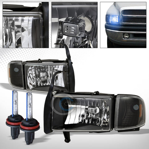 10000K HID XENON+BLACK HEAD LIGHTS+SIGNAL CORNER LAMPS AMBER DY 94-01 DODGE RAM