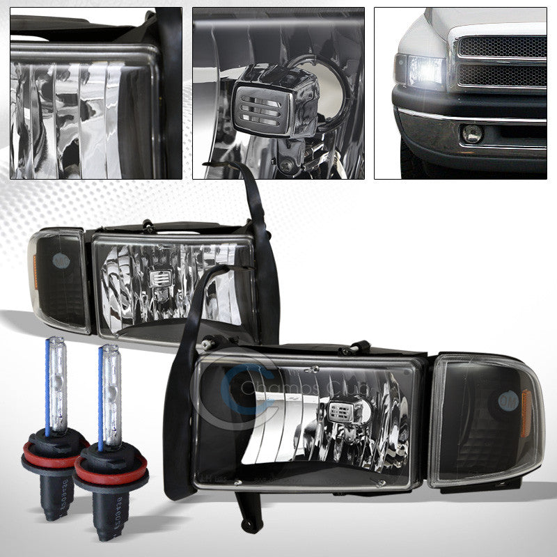 6000K HID XENON+BLACK HEAD LIGHTS w/SIGNAL CORNER LAMPS AMBER DY 94-01 DODGE RAM