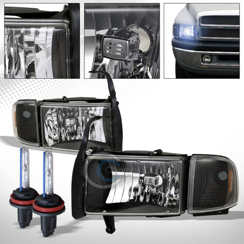 8000K HID XENON+BLACK HEAD LIGHTS w/SIGNAL CORNER LAMPS AMBER DY 94-01 DODGE RAM