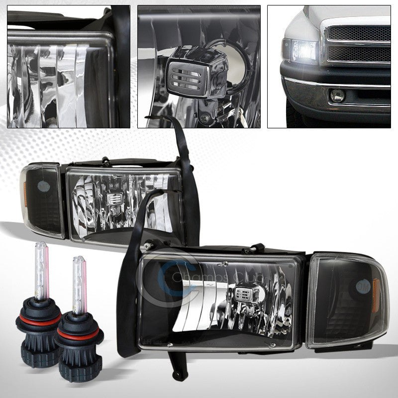 6000K HID BI-XENON+BLACK HEAD LIGHTS+SIGNAL CORNER LAMP AMBER DY 94-01 DODGE RAM