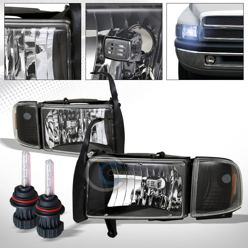 8000K HID BI-XENON+BLACK HEAD LIGHTS+SIGNAL CORNER LAMP AMBER DY 94-01 DODGE RAM