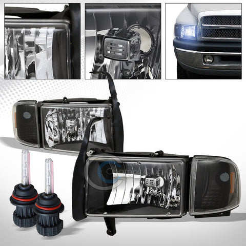 8000K HID BI-XENON+BLACK HEAD LIGHTS+SIGNAL CORNER LAMP AMBER DY 94-01 DODGE RAM