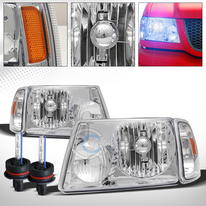 10000K HID XENON+CHROME HEAD LIGHTS+CORNER SIGNAL LAMPS AMBER 01-11 FORD RANGER