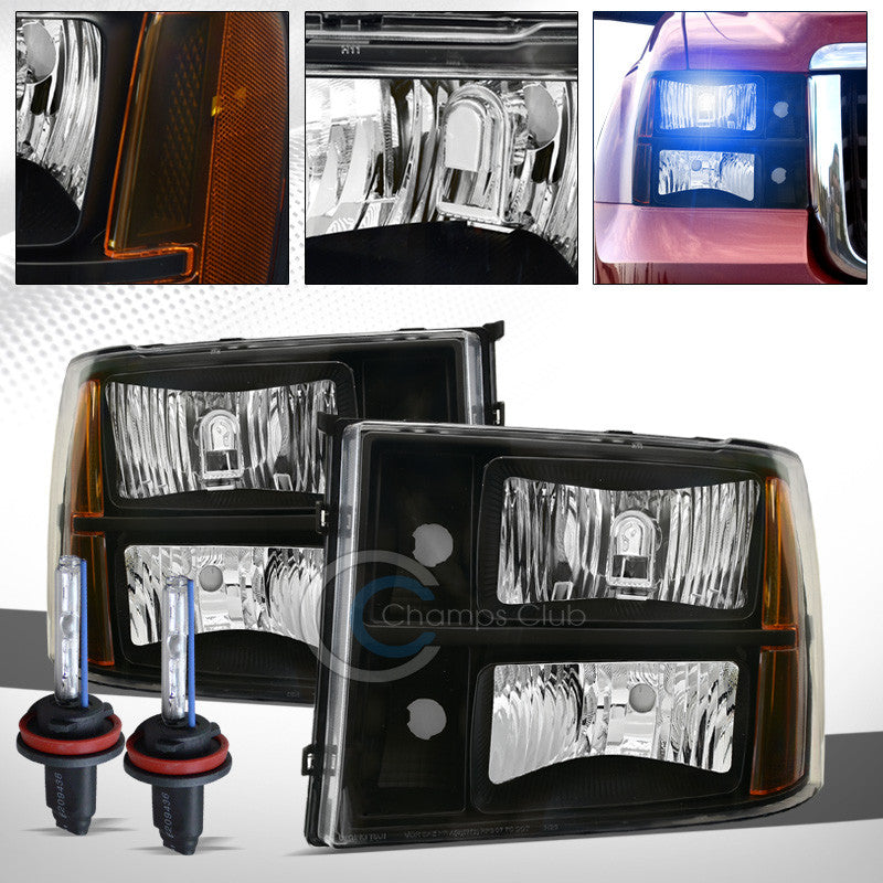 10000K HID XENON+BLACK HEAD LIGHTS CORNER SIGNAL LAMPS AMBER DY 07-14 GMC SIERRA