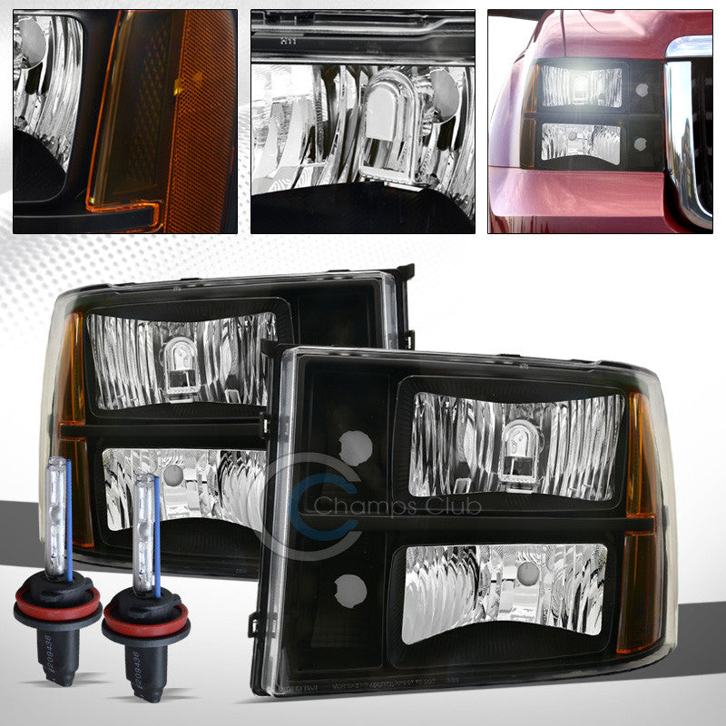 6000K HID XENON+BLACK HEAD LIGHTS CORNER SIGNAL LAMPS AMBER DY 07-14 GMC SIERRA