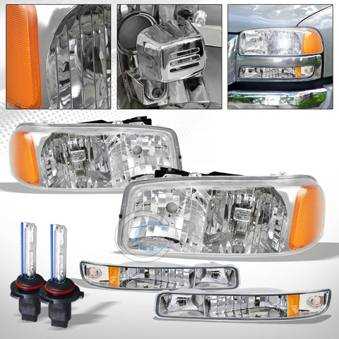 6000K HID XENON+CHROME HEAD LIGHTS SIGNAL BUMPER AMBER DY 99-06 GMC SIERRA/YUKON