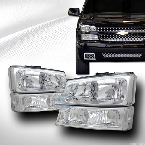 CRYSTAL CHROME CLEAR HEAD LIGHTS LAMPS W/BUMPER SIGNAL DY 03-06 CHEVY SILVERADO