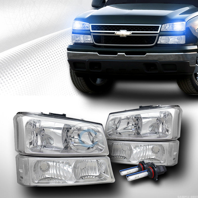 10000K HID XENON CHROME HEAD LIGHTS+BUMPER SIGNAL LAMPS 03-06/07 CHEVY SILVERADO