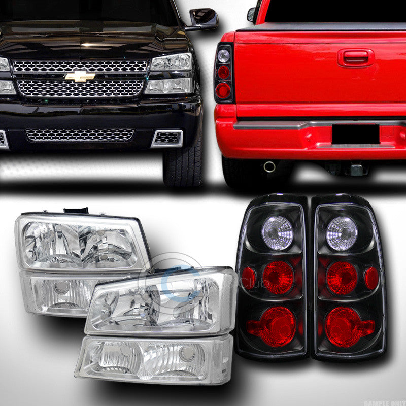 CHROME HEAD LIGHTS W/SIGNAL BUMPER DY+ALTEZZA TAIL BRAKE LAMPS JY 03+ SILVERADO