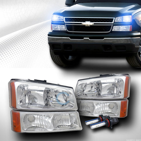 10000K HID XENON CHROME HEAD LIGHTS+BUMPER SIGNAL AMBER 03-06/07 CHEVY SILVERADO