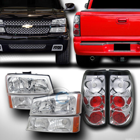 CHROME HEAD LIGHTS W/SIGNAL AMBER DY+ALTEZZA TAIL BRAKE LAMP JY 03-07 SILVERADO