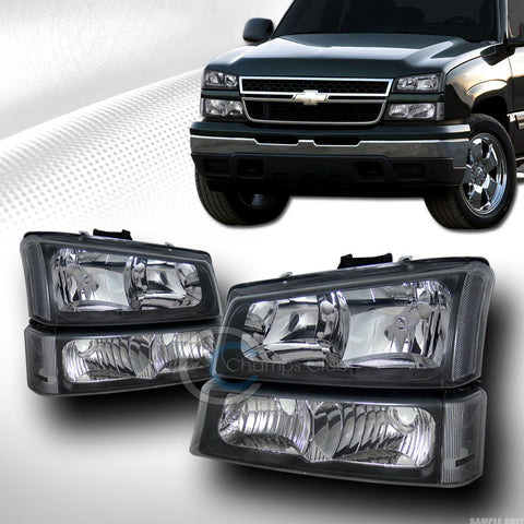 EURO BLK CLEAR HEAD LIGHTS+SIGNAL PARKING BUMPER LAMPS DY 03-06 CHEVY SILVERADO