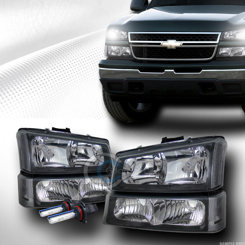 6000K HID XENON BLACK HEAD LIGHTS LAMPS+BUMPER SIGNAL 4PC 03-06 CHEVY SILVERADO