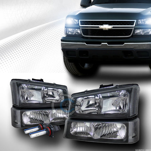 8000K HID XENON BLACK HEAD LIGHTS LAMPS+BUMPER SIGNAL 4PC 03-06 CHEVY SILVERADO