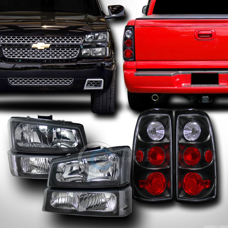 BLACK HEAD LIGHTS SIGNAL DY W/ALTEZZA TAIL BRAKE LAMPS JY 03-07 CHEVY SILVERADO