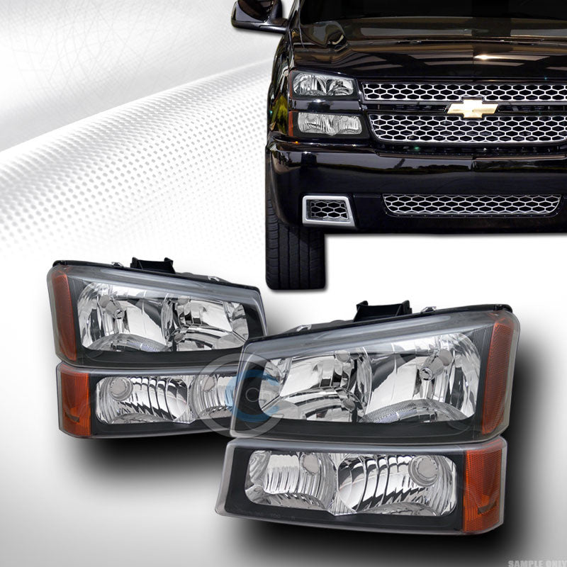 CRYSTAL BLACK HEAD LIGHTS LAMPS W/BUMPER SIGNAL AMBER DY 03-06 CHEVY SILVERADO