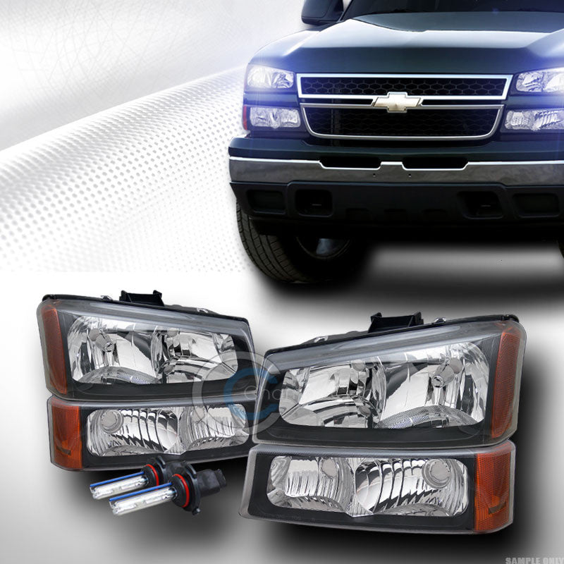 10000K HID XENON BLACK HEAD LIGHTS+BUMPER SIGNAL AMBER 03-06/07 CHEVY SILVERADO