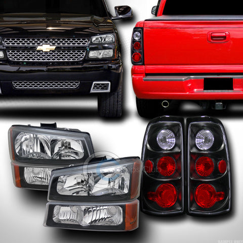 BLACK HEAD LIGHTS W/SIGNAL AMBER DY+ALTEZZA TAIL BRAKE LAMPS JY 03-07 SILVERADO