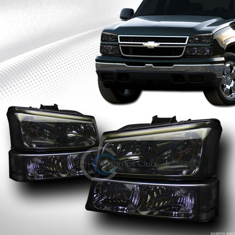 CRYSTAL SMOKE CLEAR HEAD LIGHTS LAMPS W/BUMPER SIGNAL DY 03-06 CHEVY SILVERADO